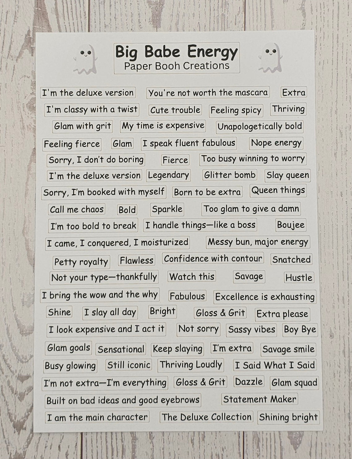 Big Babe Energy Quote Sticker Sheet